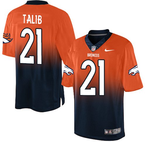 Nike Broncos #21 Aqib Talib Orange/Navy Blue Men's Stitched NFL Elite Fadeaway Fashion Jersey - Click Image to Close